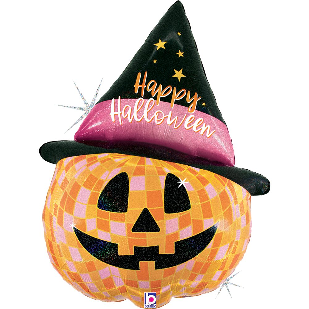 Grabo 33 inch Halloween Disco Pumpkin Glittergraphic Foil Balloon