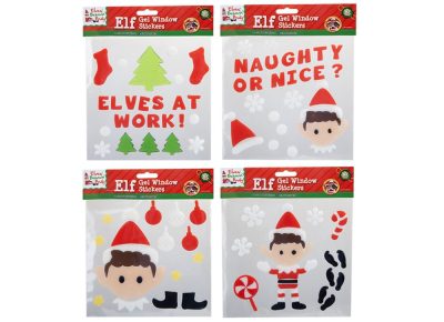20cm x 20cm Elf Gel Window Sticker 4 Assorted