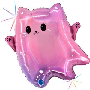 Grabo 18 inch Kawaii Ghost Cat Holographic Foil Balloon