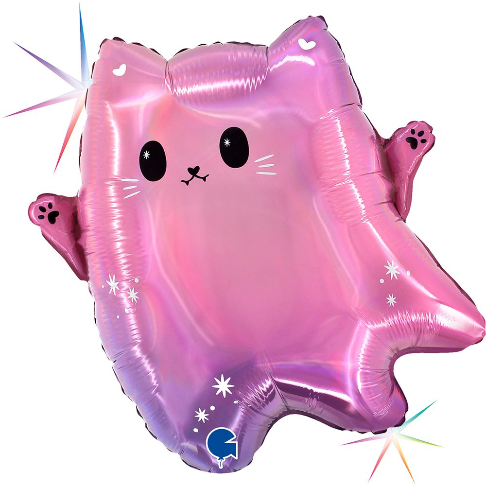 Grabo 18 inch Kawaii Ghost Cat Holographic Foil Balloon