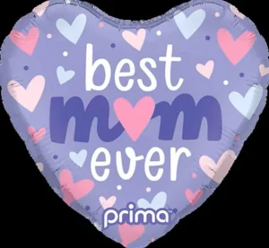Prima 9 inch Best Mum Ever Pastel Heart Foil Balloons (6)