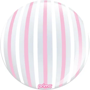 Prima 20 inch Pink & White Stripe Clear Sphere Balloon