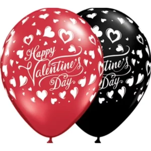 Qualatex 11 inch Red & Black Happy Valentines Day Latex Balloons (25)