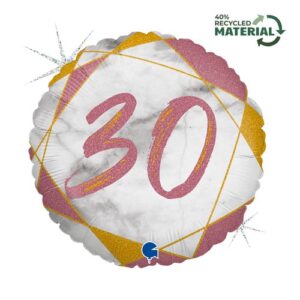 Grabo 18 inch Marble Mate Rose Gold Age 30 Foil Balloon