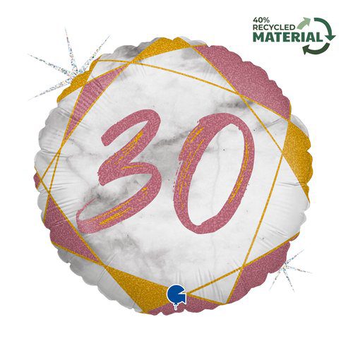 Grabo 18 inch Marble Mate Rose Gold Age 30 Foil Balloon