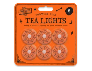Cobweb Orange LED Tea Lights (6pk)