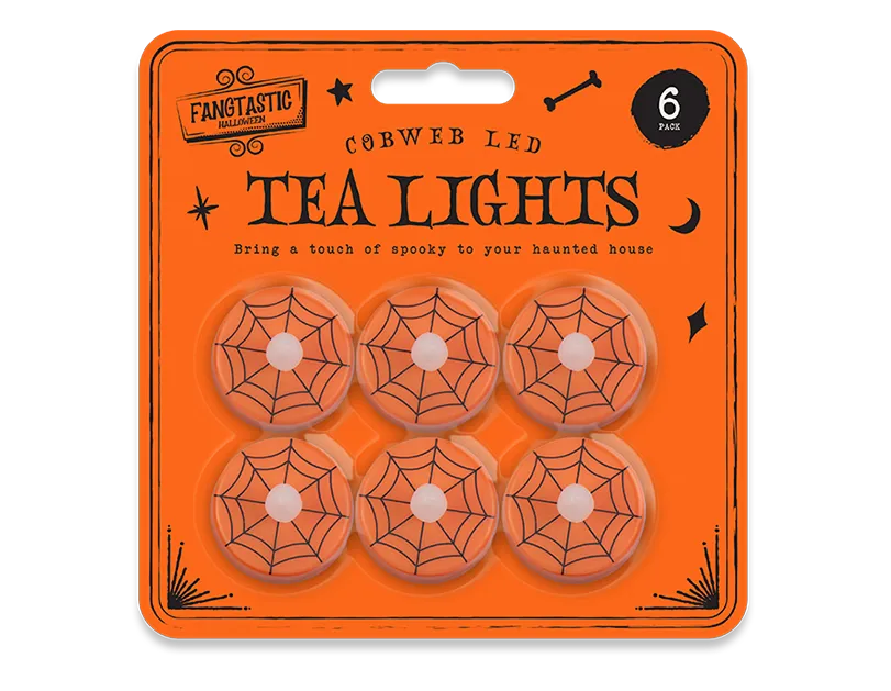 Cobweb Orange LED Tea Lights (6pk)