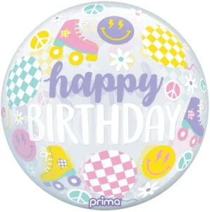 Prima 20 inch Retro Skates Birthday Clear Sphere Balloon