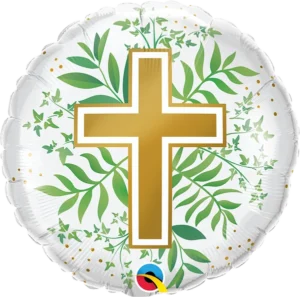 Qualatex 18 inch Communion Golden Cross & Greenery Foil Balloon
