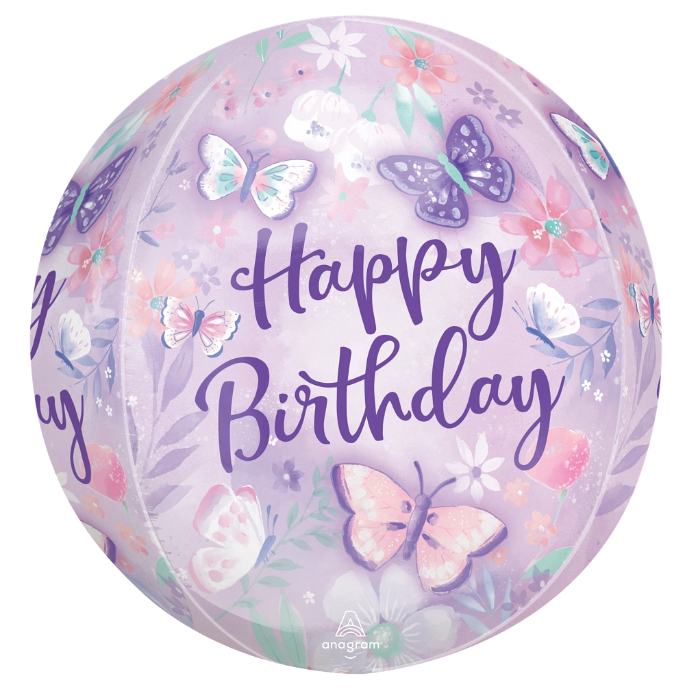 Anagram 16 inch Flutters Happy Birthday Orbz Foil Balloon