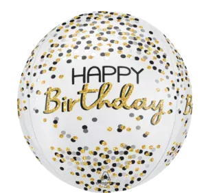 Anagram 16 inch Silver, Black & Gold Birthday Orbz Foil Balloon