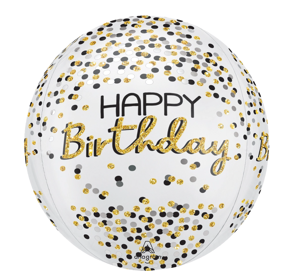 Anagram 16 inch Silver, Black & Gold Birthday Orbz Foil Balloon