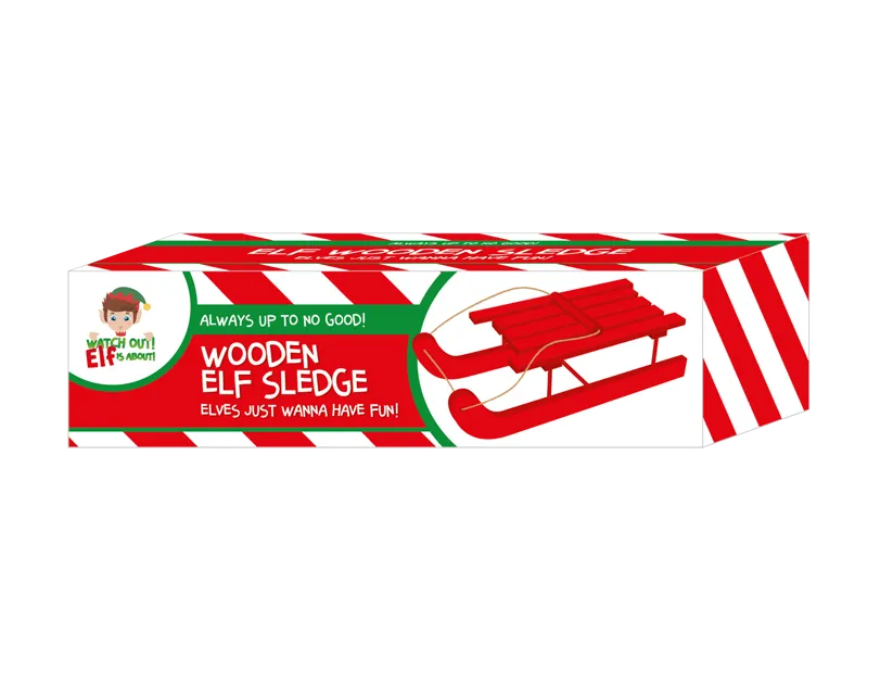 New Elf Wooden Sledge Christmas Decoration