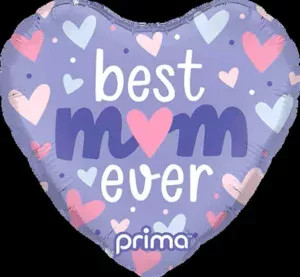 Prima 9 inch Best Mum Ever Pastel Heart Foil Balloons (6)