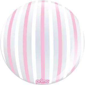 Prima 20 inch Pink & White Stripe Clear Sphere Balloon