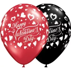 Qualatex 11 inch Red & Black Happy Valentines Day Latex Balloons (25)