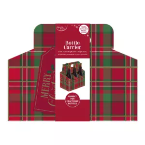 Eurowrap Christmas Tartan Design Bottle Carrier Flt