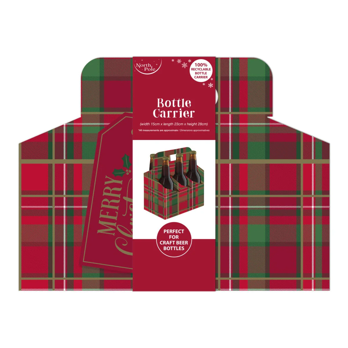 Eurowrap Christmas Tartan Design Bottle Carrier Flt (12pk)