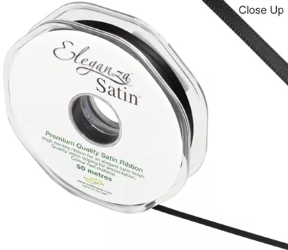 Eleganza Black 3mm x 50m Satin Ribbon