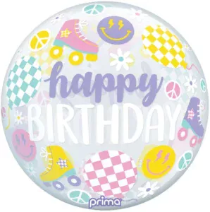 Prima 20 inch Retro Skates Birthday Clear Sphere Balloon