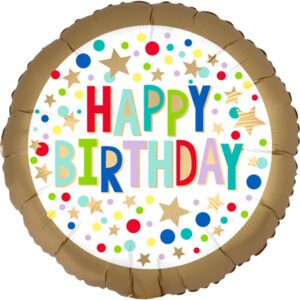 Anagram 18 inch Gold Satin Marquee Dots Happy Birthday Foil Balloon