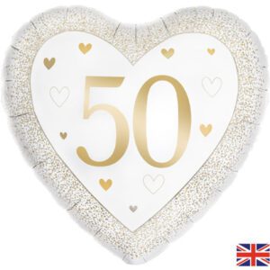 Oaktree 18 inch Happy 50th Anniversary Gold Heart Foil Balloon