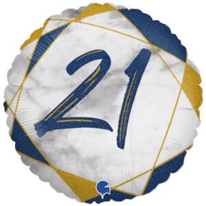 Grabo 18 inch Marble Mate Blue Age 21 Foil Balloon