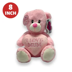 8 inch I Love Mum Pink Bear With Heart