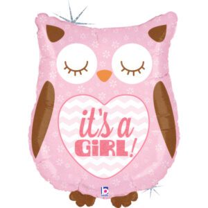 Grabo 26 inch It's A Girl Owl Holographic Foil Balloon