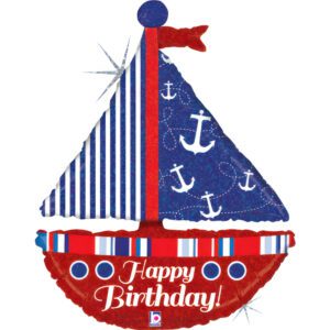Grabo 37 inch Nautical Sailboat Happy Birthday Foil Balloon