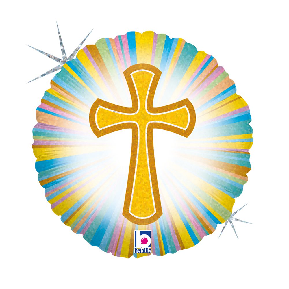 Grabo 18 inch Colourful Communion Gold Cross Foil Balloon