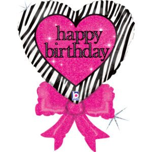 Grabo 30 inch Birthday Zebra Heart Bow Foil Balloon