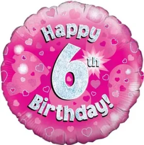 Oaktree 18 inch Happy 6th Birthday Pink Holographic Foil Balloon