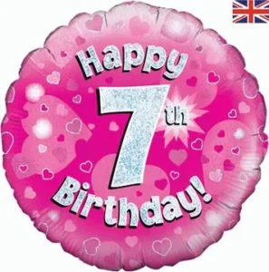 Oaktree 18 inch Happy 7th Birthday Pink Holographic Foil Balloon