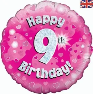 Oaktree 18 inch Happy 9th Birthday Pink Holographic Foil Balloon