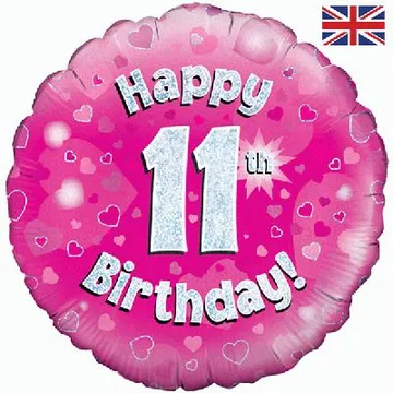 Oaktree 18 inch Happy 11th Birthday Pink Holographic Foil Balloon