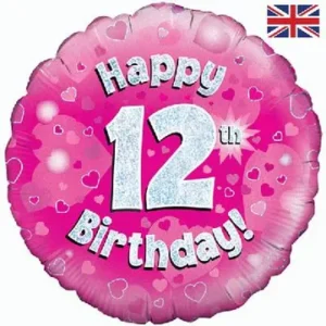 Oaktree 18 inch Happy 12th Birthday Pink Holographic Foil Balloon
