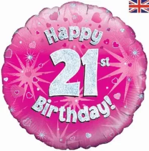 Oaktree 18 inch Happy 21st Birthday Pink Holographic Foil Balloon