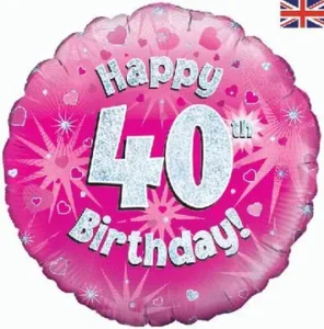 Oaktree 18 inch Happy 40th Birthday Pink Holographic Foil Balloon