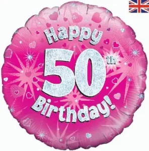 Oaktree 18 inch Happy 50th Birthday Pink Holographic Foil Balloon