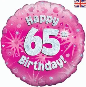 Oaktree 18 inch Happy 65th Birthday Pink Holographic Foil Balloon