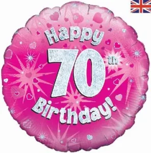 Oaktree 18 inch Happy 70th Birthday Pink Holographic Foil Balloon