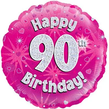 Oaktree 18 inch Happy 90th Birthday Pink Holographic Foil Balloon