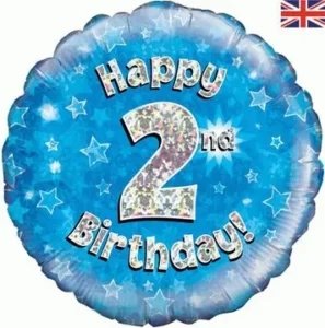 Oaktree 18 inch Happy 2nd Birthday Blue Holographic Foil Balloon