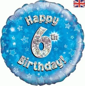 Oaktree 18 inch Happy 6th Birthday Blue Holographic Foil Balloon