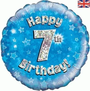 Oaktree 18 inch Happy 7th Birthday Blue Holographic Foil Balloon
