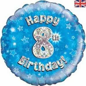 Oaktree 18 inch Happy 8th Birthday Blue Holographic Foil Balloon
