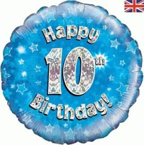 Oaktree 18 inch Happy 10th Birthday Blue Holographic Foil Balloon