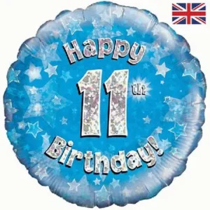 Oaktree 18 inch Happy 11th Birthday Blue Holographic Foil Balloon