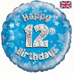 Oaktree 18 inch Happy 12th Birthday Blue Holographic Foil Balloon